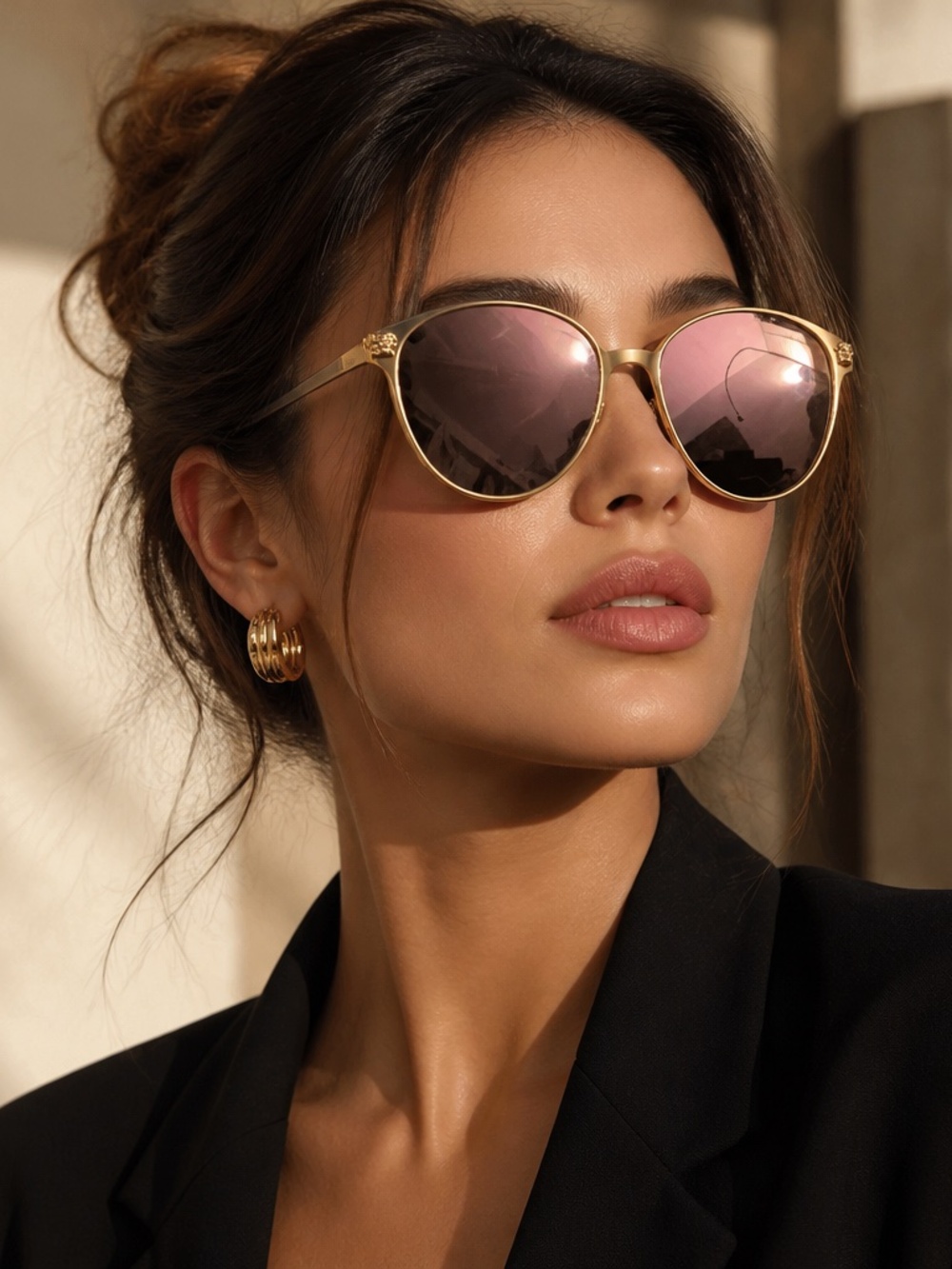 VERSACE VE2168 Women’s Mirrored Sunglasses Gold Metal Frame.  Like New